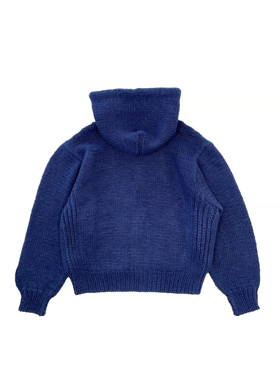 Hand Knitted Zip Hoodie Blue by RICE NINE TEN sold at nation Osaka.