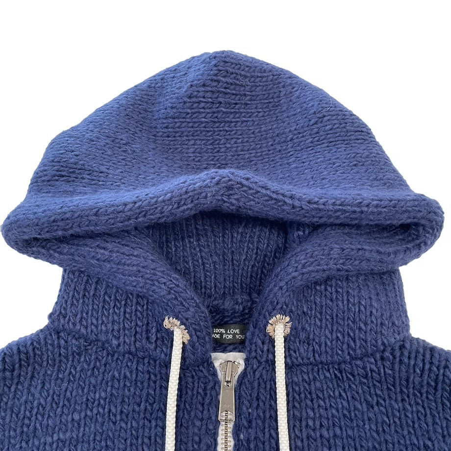 Hand Knitted Zip Hoodie Blue by RICE NINE TEN sold at nation Osaka.