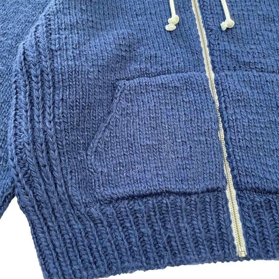Hand Knitted Zip Hoodie Blue by RICE NINE TEN sold at nation Osaka.
