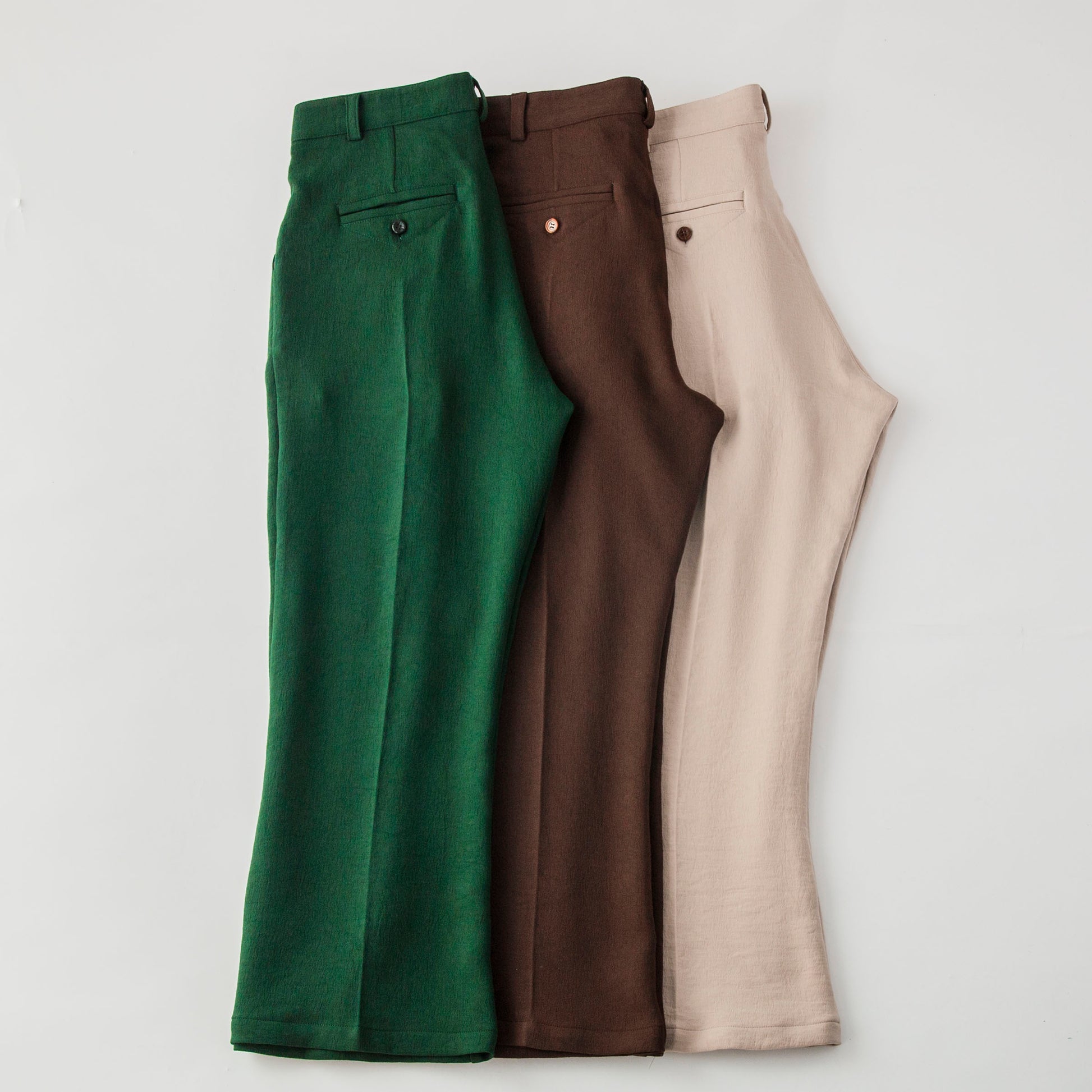 Crepe Georgette Bootcut Trousers by RICE NINE TEN sold at nation Osaka.