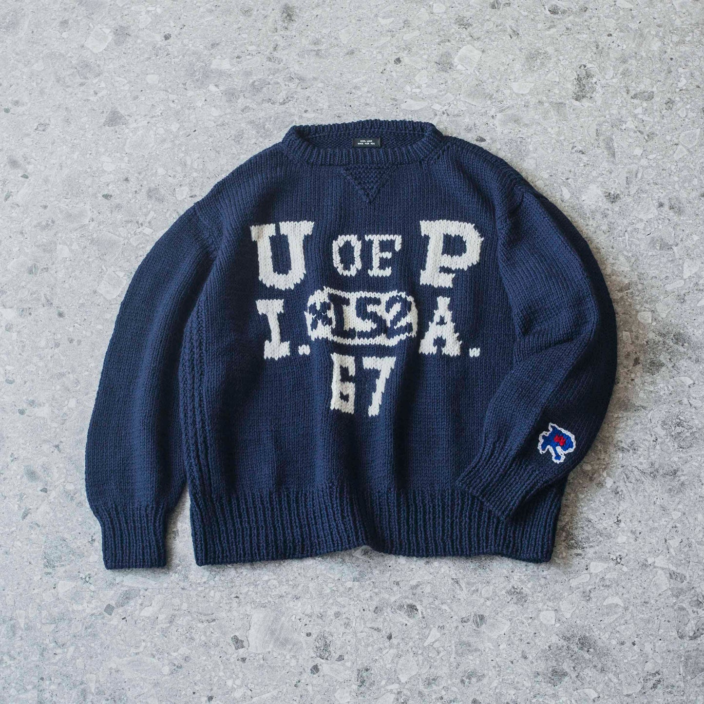 Hand Knit College Sweater by RICE NINE TEN sold at nation Osaka.