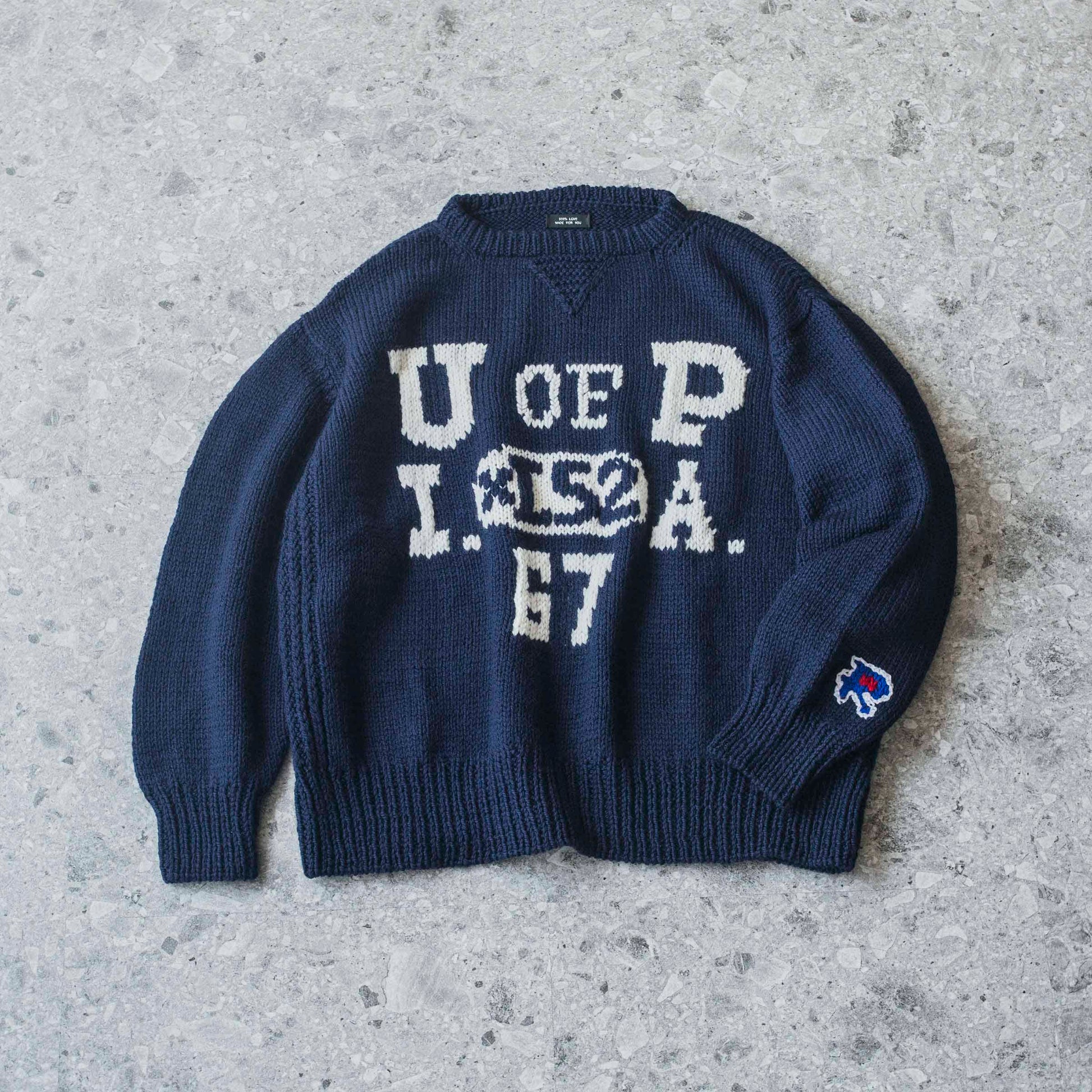 Hand Knit College Sweater by RICE NINE TEN sold at nation Osaka.