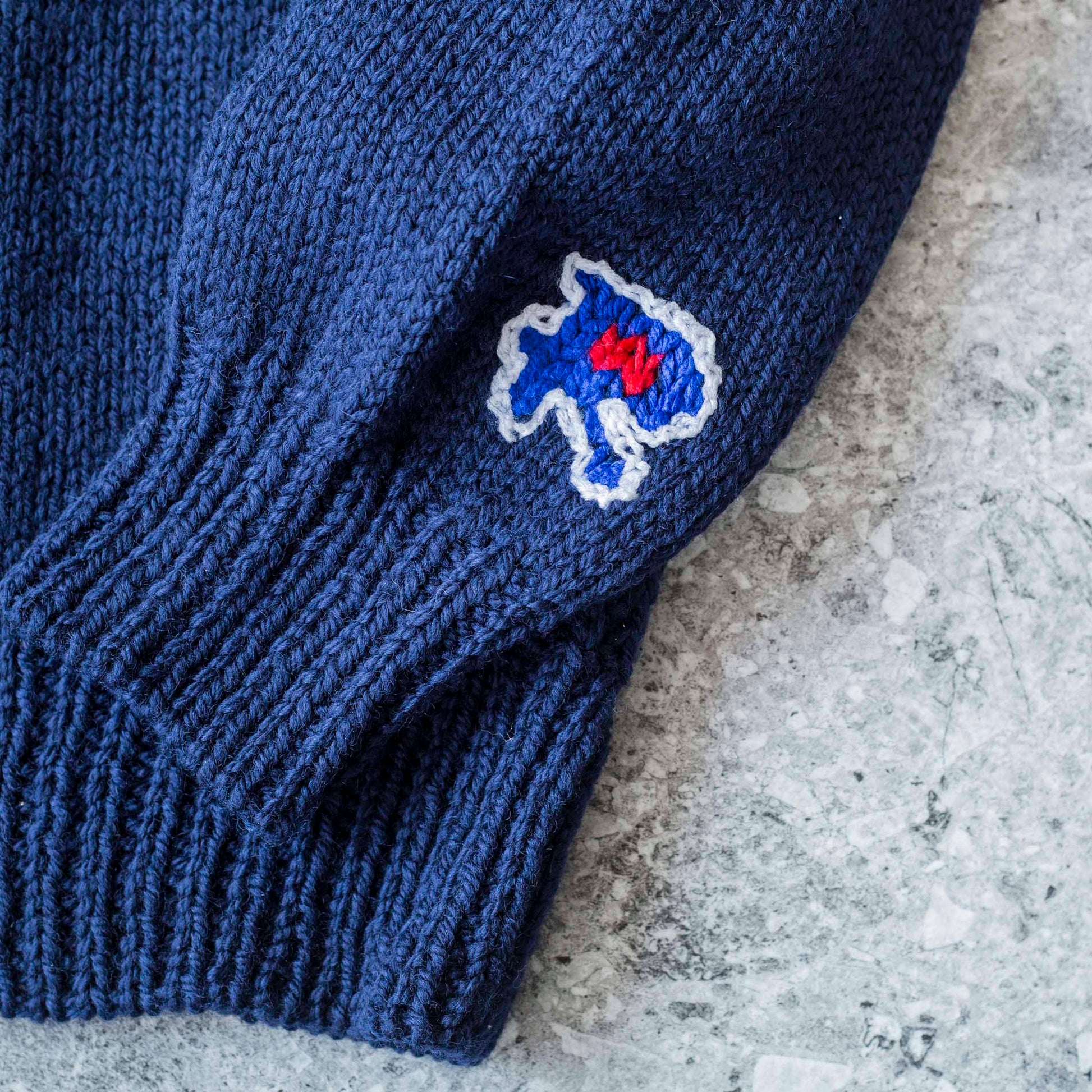 Hand Knit College Sweater by RICE NINE TEN sold at nation Osaka.