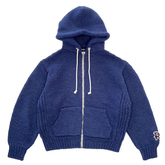 Hand Knitted Zip Hoodie Blue
