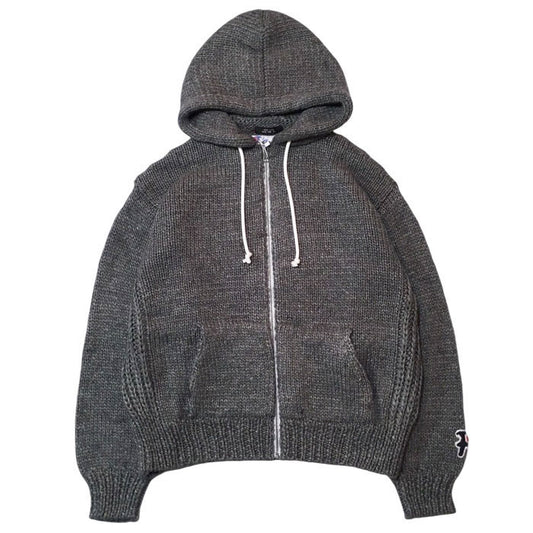 Hand Knitted Zip Hoodie Gray