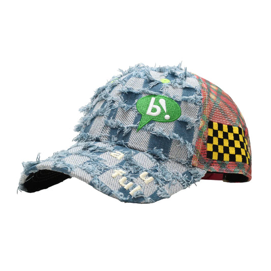 Biyu Trucker Hat Light Blue Checker Denim by b.eautiful sold at nation Osaka.